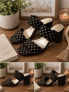 Amelia Grace Polka Dot Vlora Shoes Women's Size 9.5 M Black White Buckle 3.25"